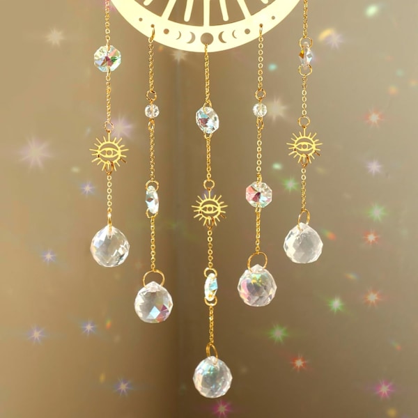 WJ123 Ondt Øje Have Solfanger - Store Prismer Krystal Kugle Vindklokker til Udendørs Solfanger Indendørs Vindue Boho Heksagtig Værelse Hjem Crystal Evil Eye