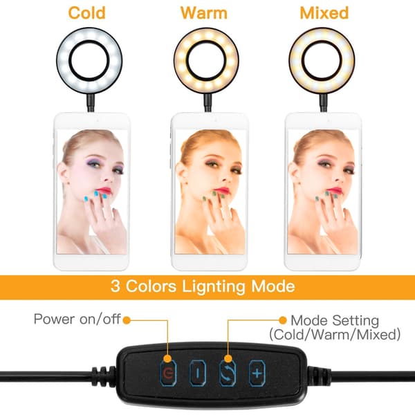 USB LED Ring Fill Light Lampe med Telefonholder Mikrofonclips til Live Streaming
