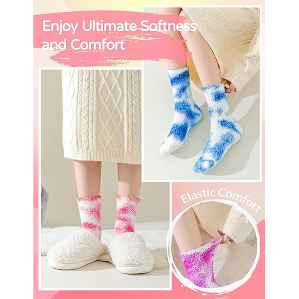 Tie Dye Fuzzy Socks - Varma och Mysiga Julklappar - Mjuka och Fluffiga Strumpor - Strumpfyllnad för Kvinnor - Storlek 5-10