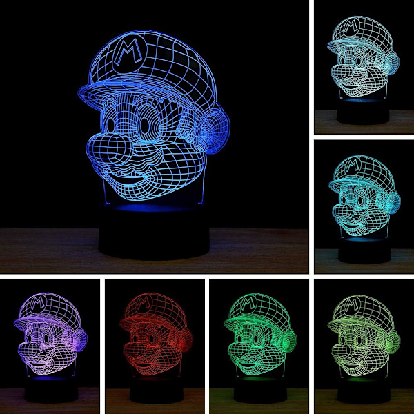 WJ 3D Illusion LED nattlampa, 7 färger gradvis ändring touch switch USB bordslampa för semestergåvor eller heminredning (Mario) Mario