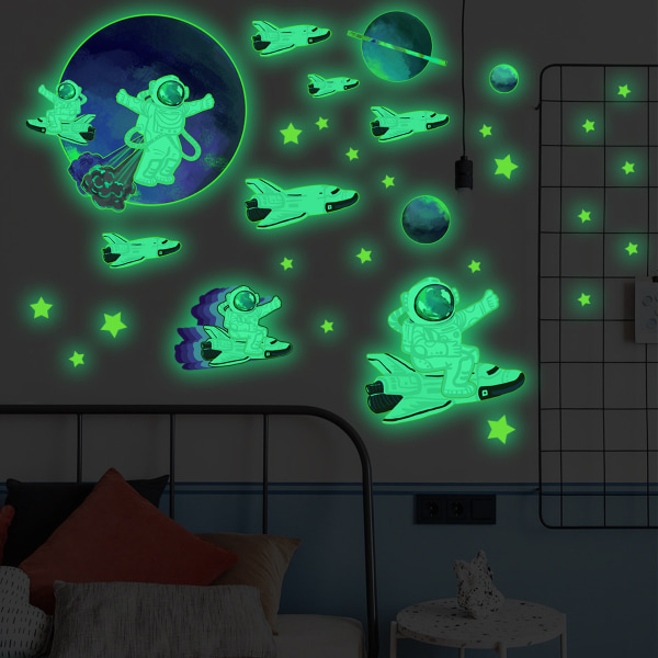 Glow in the Dark Stars Stickers, Aircraft Astronaut Wall Decals for Kids Boys Girls Bedroom Living Room Nursery