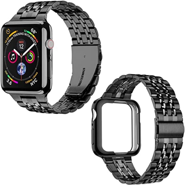 Kompatibel med Apple Watch -band 42 mm 44 mm 45 mm, solid metallrem i rostfritt stål för iWatch-serien, Silver/Rose Gold