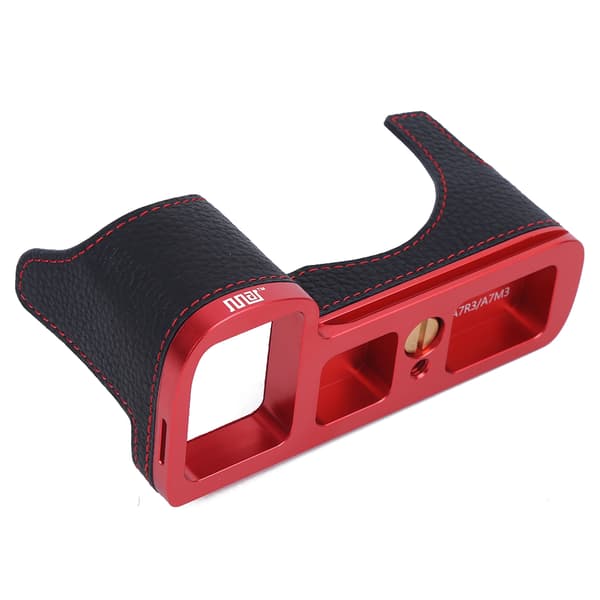 Læder kamera halv bundetui til Sony A7 A7M3 A7RM3 A9 Quick Release Plate Base Holder Håndgreb rød