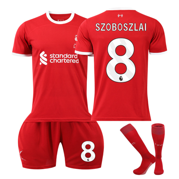 2023-2024 Liverpool barnedraktsett med sokker - nr. 8 SZOBOSZLAI #XS No.8 SZOBOSZLAI #XS