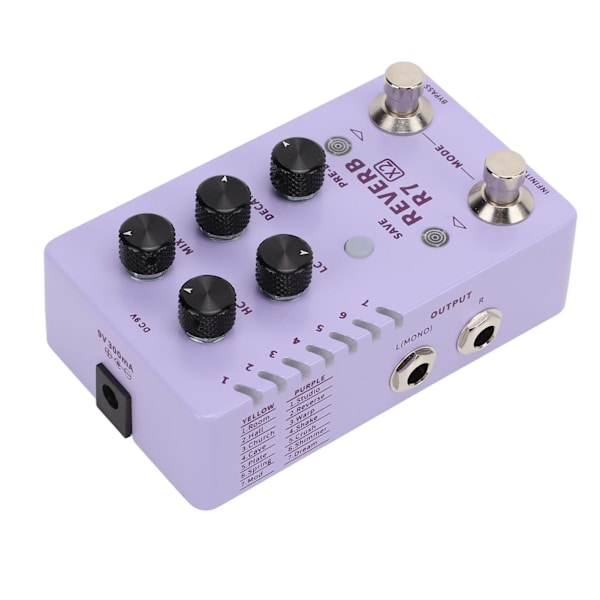 Reverb-effekt Stereo Elektrisk Gitar Enkelt Pedal Forhåndsinnstilt Veksel 14 Effekter R7 X2 100‑240VEU Plugg
