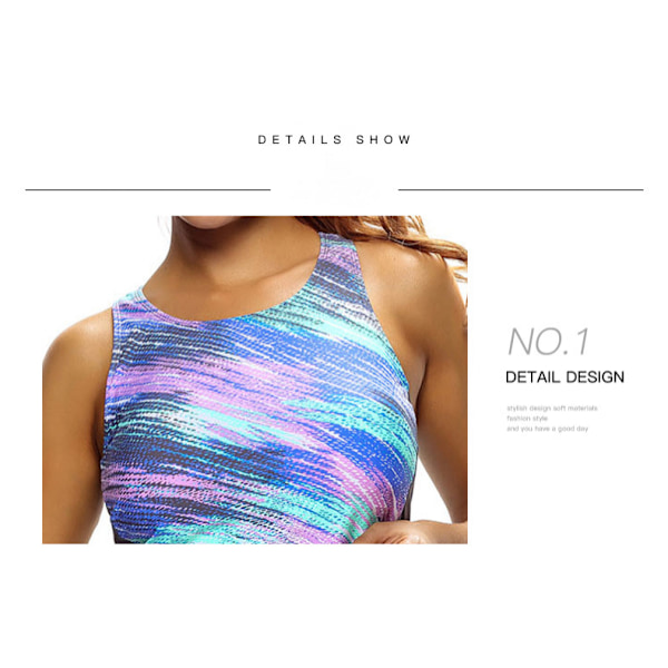 Dam Racerback Color Block Print Tankini Baddräkter med Badbyxor, L