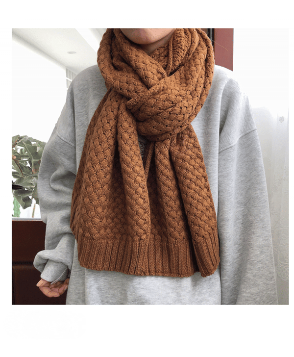 Kvinner Menn Vinter Tykk Kabel Strikket Wrap Chunky Varm Skjerf(Kaffe)