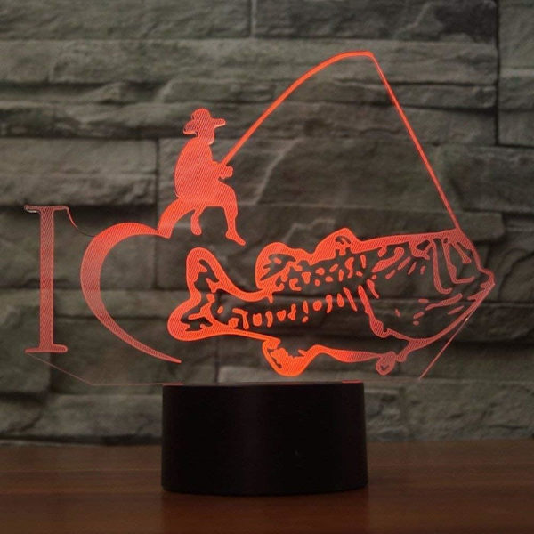 WJ 3D fiskeri fjernbetjening 16 farver natlys illusion akryl LED bordlampe sengebordslampe børn soveværelse skrivebord indretning fødselsdag gaver legetøj til børn