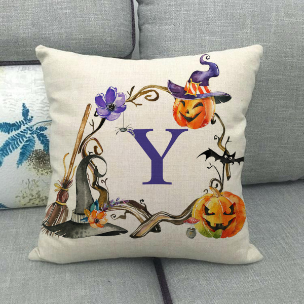 Kasta kuddfodral engelsk alfabet Halloween  tryck linne kuddfodral för sovrum vardagsrum soffa stol kuddfodral  gåva（bokstav  Y）