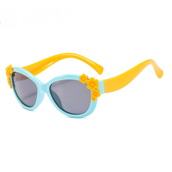 Silikon Söta barnsolglasögon Polariserade solglasögon Färgglada blomglasögon----Blå ram orange ben grå skiva