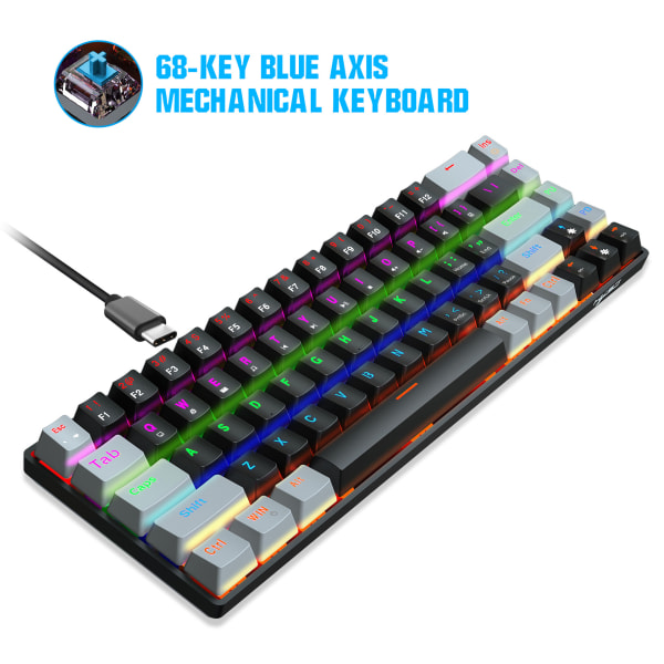 68-key green-axis mechanical keyboard, dual-color RGB multiple backlit key-line separation gaming keyboard