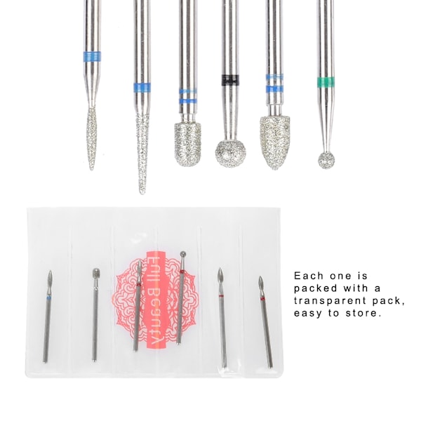 6 kpl/pakkaus Ruostumattomasta Teräksestä Valmistettu Kynsien Poranteräsetti Kynsien Poranterävarusteet Manikyyriväline JG#8