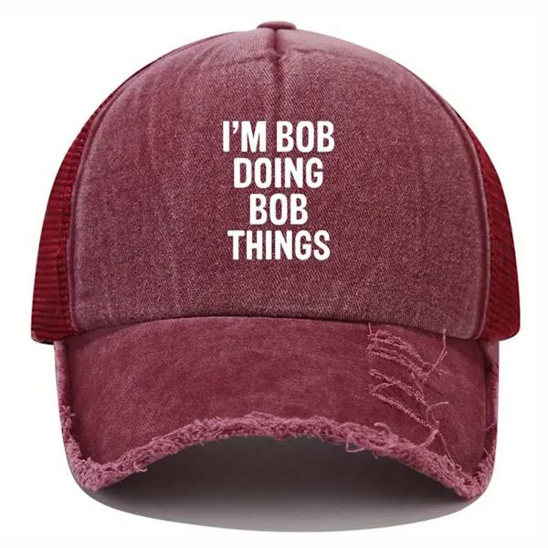 Unisex Baseball Cap I'M BOB GÖR BOB SAKER Tryckt Tvättat Pappakeps Solid Färg Distressed Justerbar Hip Hop Solhattar För Kvinnor & Män red