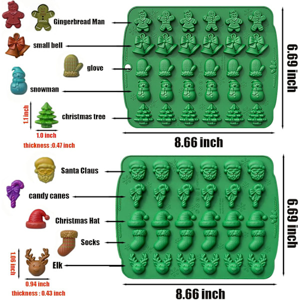(2-pack) Silikonformar för godis, 30-håliga julformar i silikon för gelé, choklad, isbitar, kakor och hundgodis