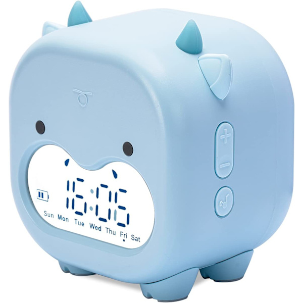 Barnealarmklokke Barn Soverom Dato Temperatur Snooze Vekkelyset&Nattlys Søt Digital Ku Klokke med USB for Gutter Jenter Gaver(blå)