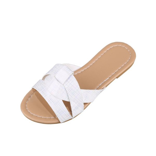 Kvinners sommer flate slides sandaler casual stropp kryss slip på sliders strand flate sandaler for kvinner ---- Hvit（Størrelse 38）