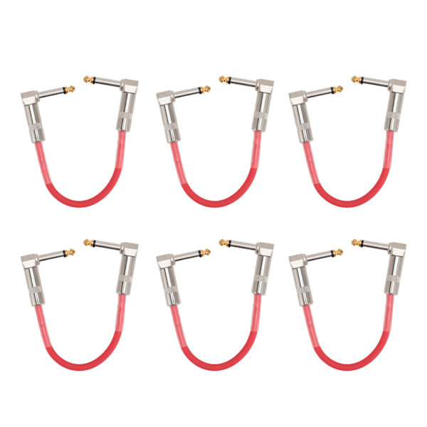 6 stk gitarpatchkabel 6 tommer 6,35 mm rettvinklet lydkabel for effektpedal mikser forsterker elektriske gitarer basser rød