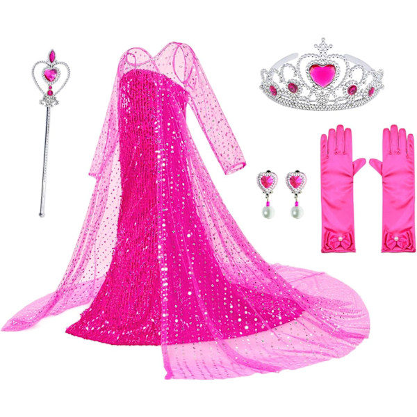 Lyxiga Prinsessklänningar med Glimmande Lång Kappa för Flickors Födelsedagsfest 5-6 Years Pink