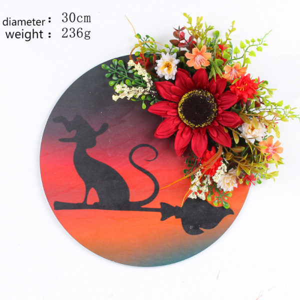 Halloween Måne Katt Girlang Dörrhänge Festival Döda Gren Växter Nymåne Halloween Dekoration Round brand red sunflower 30CM