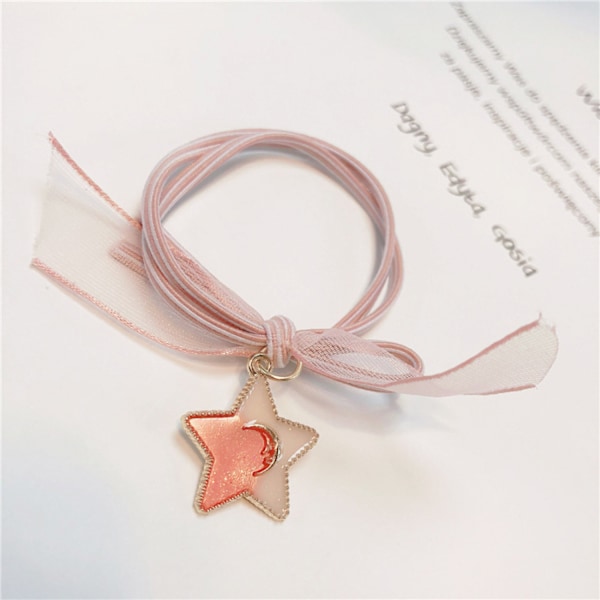 6 stk. Hårstrikk med høy elastisitet, hestehaleholdere, hårbånd for kvinner, jenter, tenåringer, barn, tykt hår, tynt hår, perle hårstrikk --- Pentagram Rosa