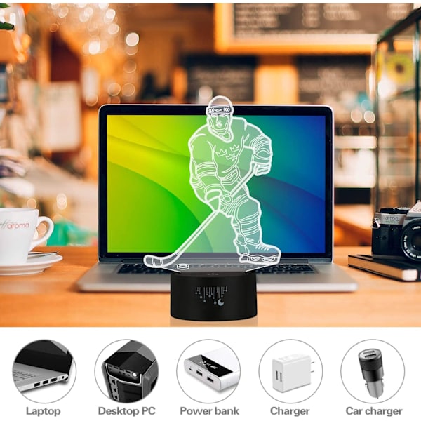 Hockey Natlampe til Børn, Led Lys 3D Optisk Illusion Lampe Soveværelse Dekoration Belysning Natlampe med Smart Touch 7 Farver, Cool G