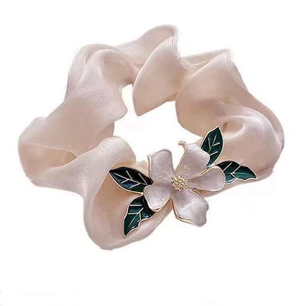 Gardenia silke hår scrunchies blide satin scrunchies super eventyr temperament blomst hestehale hår scrunchies hovedbeklædning (off white)