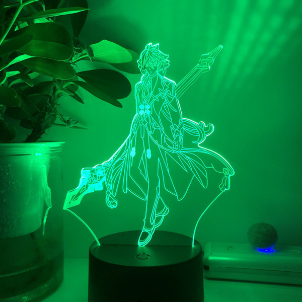 JUSTUP Spelkaraktär 3D Illusionslampa 16 färger LED-nattljus med touchfjärrkontroll för barns sovrumsdekoration - Zhongli（Svart säte）