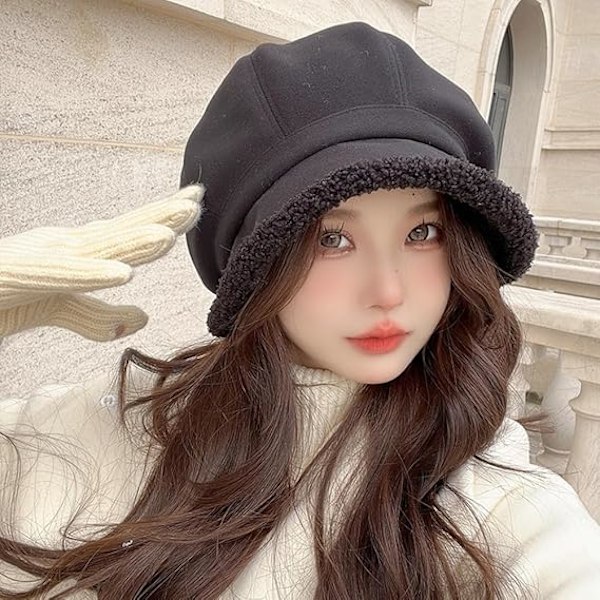 Fleecefodrad Beret för Kvinnor Fleece Bucket Hat Målarhatt Newsboy Cap Varm Fiskehatt för Kallt Vinter Present 2024