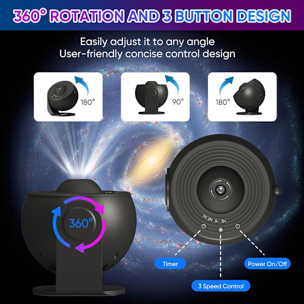 Galaxy Projektor, 13 i 1 HD Planetarium Galaxy Stjerneprojektor til Soveværelse, 360° Roterende Stjerneprojektor Galaxy Lys med Justerbar Black