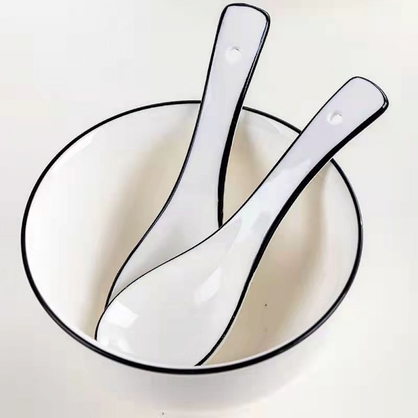 Suppeskje i keramikk, asiatiske suppeskjeer til Wonton Pho Miso Ramen, japanske hvite små forrettsskjeer, sett med 1
