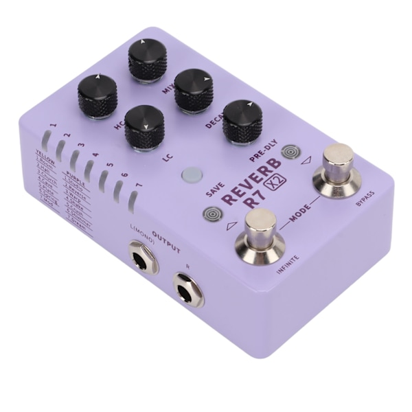 Reverb-effekt Stereo Elektrisk Gitarr Singel Pedal Förinställd Växling 14 Effekter R7 X2 100‑240VEU Plugg