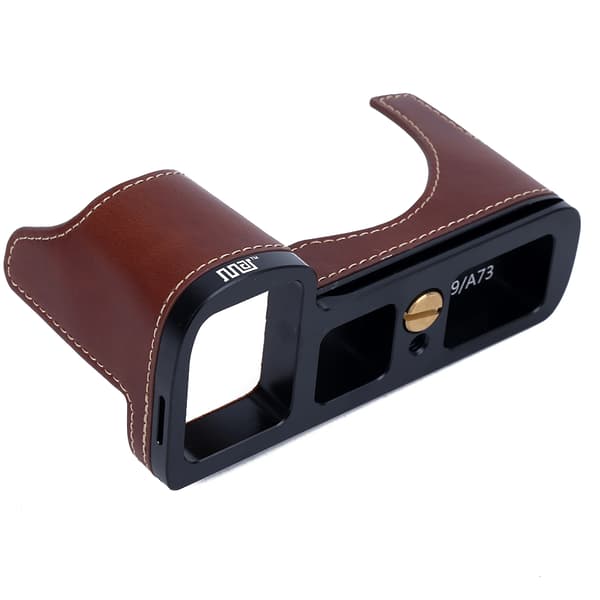 Læder kamera halv bundtaske til Sony A7 A7M3 A7RM3 A9 Quick Release Plate Base Holder Håndgreb brun