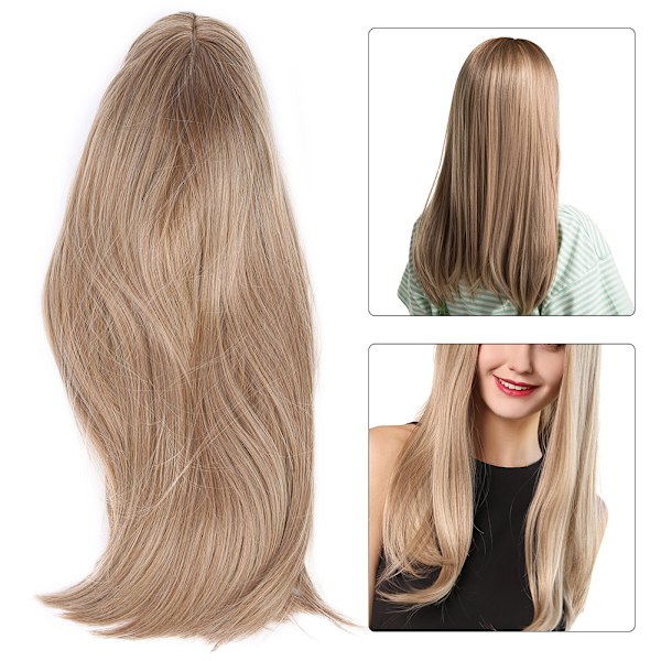 Langt, rett blondt pannelugg parykk for kvinner, cosplay-fest, stilig syntetisk parykk, 56 cm (LC167-6)