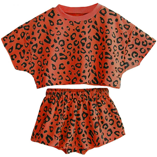 Baby flickor Leopard Print Sommar Kläder Set T-shirt och korta byxor 2 st Outfits----Brun (120cm ）