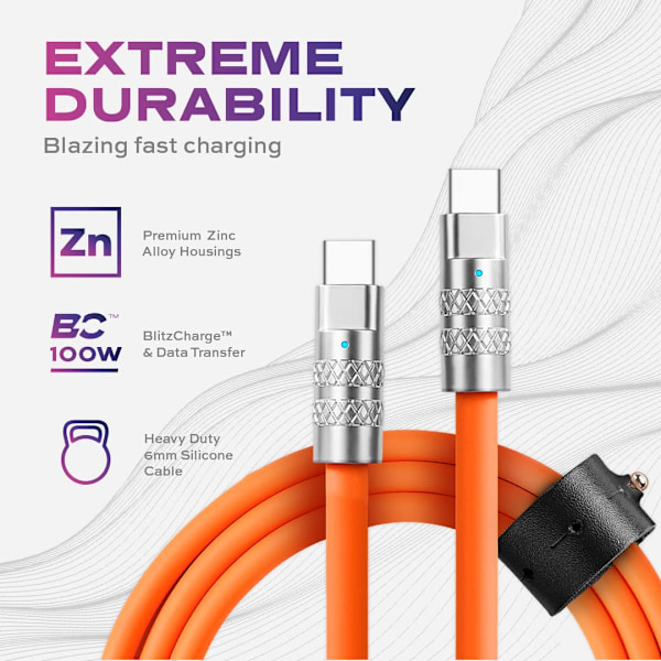 Statik TSumoCharge USB C till USB C-kabel 3,9 fot, 120W snabbladdningskabel, flytande silikon USB C-kabel, stödjer dataöverföring typ C till typ C-kabel