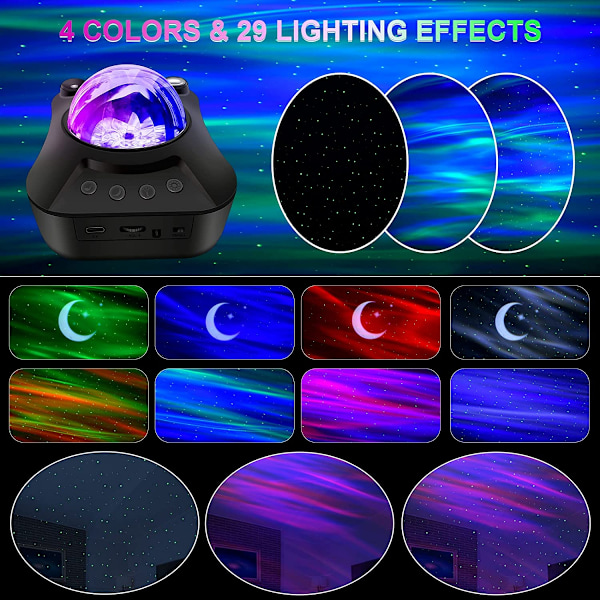 LED-projektorlys, Galaxy-projektor Ocean Wave-natlysplampe med Bluetooth-musikhøjttaler, timer, fjernbetjening, gaver til voksne drenge