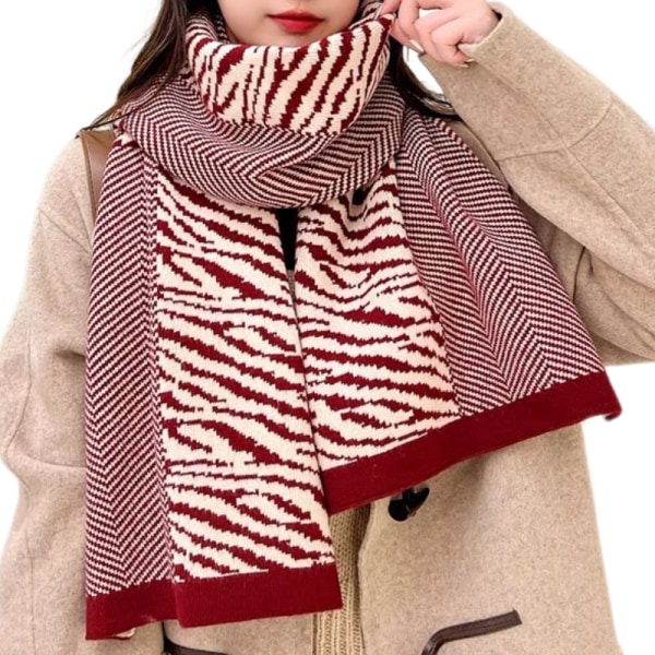 Dames Lang Mode Klassisk Ternet Stort Tæppe Oversized Blød Chunky Vinter Varm Halstørklæde Stilfulde Halstørklæder Wrap Sjal（Rød）