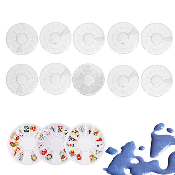 10 st Nail Art Dekoration Pärlor Strass Förvaringsbehållare 12 Galler Tom Hjul Box