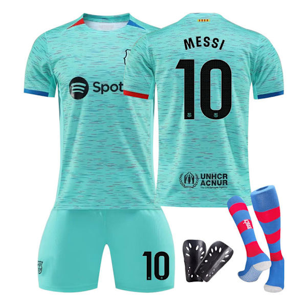 23/24 FC Barcelona Kaksi Vieras Lasten Jalkapallopaita Set Sukat Ja Suojavarusteet 10 MESSI M