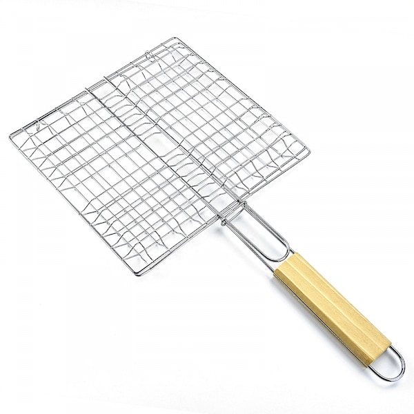 Grillkurv Værdi Sæt, Grillkurv til Grill, Stor Foldbar Grillkurv i Rustfrit Stål med Håndtag