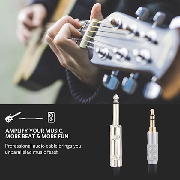2m 6,35 mm til 3,5 mm adapter lydkabel til mikrofonforstærker guitar (6,35 mm lige hoved)