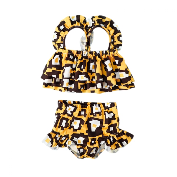 Girls Swimsuit  Printed Sling Swimsuit Two Piece Sets --- Yellow （Size 90cm）