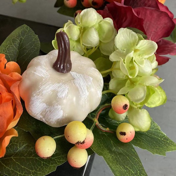Konstgjord höstkrans, 16\" skördekrans ytterdörr prydd med rödgröna pumpor lönnlöv, höst utomhuskrans för Thanksgiving inomhus n