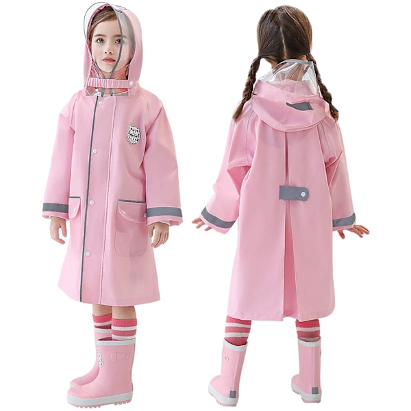 Elementary school children raincoat boys and girls poncho, with schoolbag for child protection  raincoat，pink，S