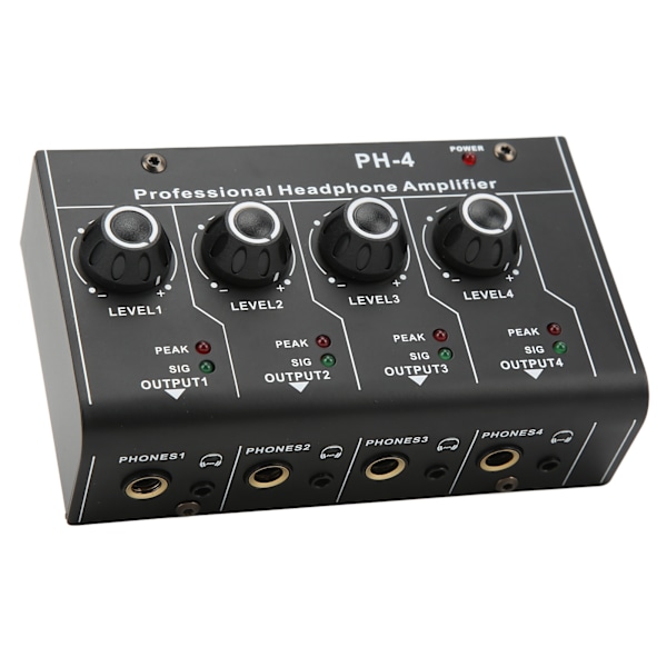 Hovedetelefonforstærker Splitter 4 Kanals Stereo Output RCA Input Mini Switcher 220VAC