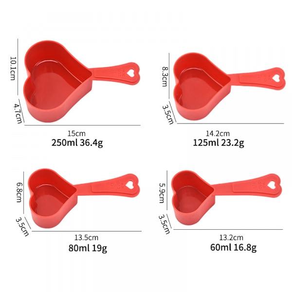 Kök Hjärtformad Mätkopp Bakverktyg Set, 4-delad Set, Används För Att Mäta Bakning Och Matlagning Kryddor I Köket (Röd)
