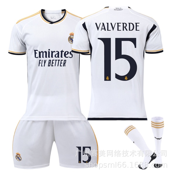 23-24 New Real Madrid Home Children's Adult Football Kit with Socks-15 VALVERDE-22#