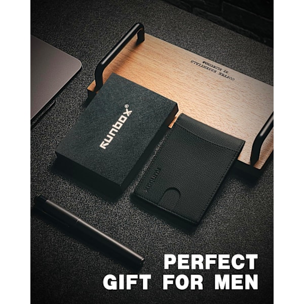 Slim plånbok med pennsklämma för män RFID-blockering 11 kortfack Minimalistisk liten läderplånbok för män Framficka Plånbok Presentförpackning