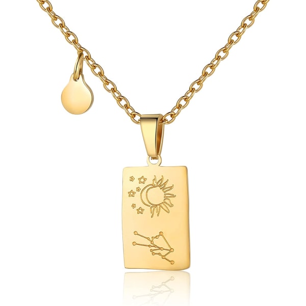 Stjärntecken Halsband för Kvinnor Konstellation Tarot Kort Hänge Dubbelsidig Guld Rostfritt Stål Halsband Vänskap Smycken Present till Flickor