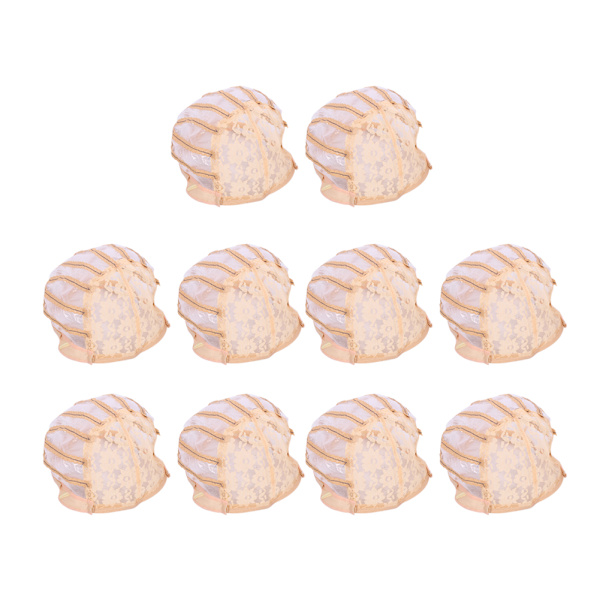 10 st/paket Peruknät av mesh med justerbara stretchspetsband för att göra peruker (Beige)